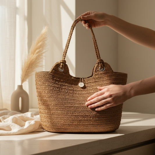 Sac Raphia Crocheté - Bouton en Nacre