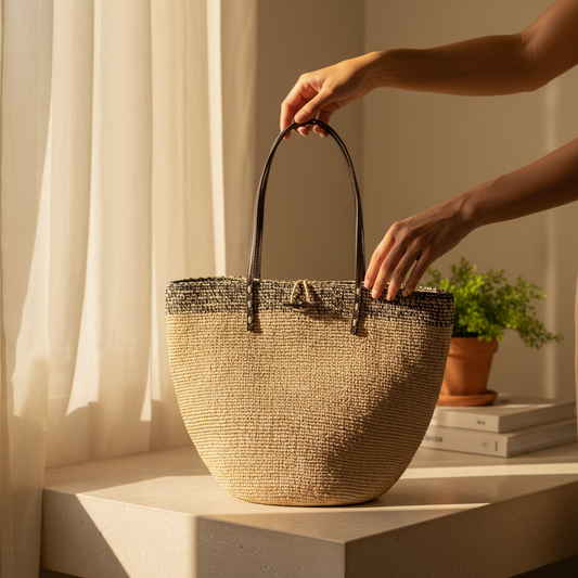 Sac Raphia Crocheté - Bouton en Corne De Zébu