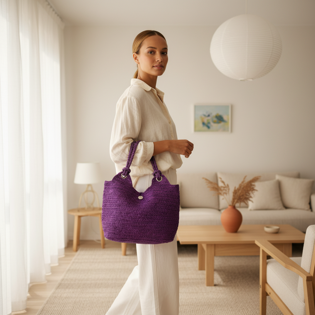 Sac Raphia Crocheté - Bouton en Nacre