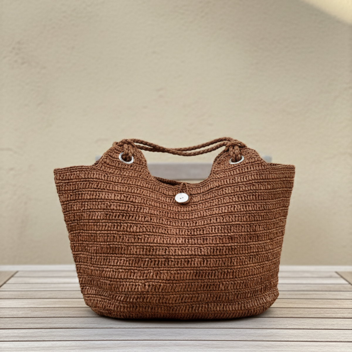 Sac Raphia Crocheté - Bouton en Nacre