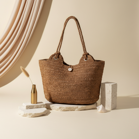 Sac Raphia Crocheté - Bouton en Nacre