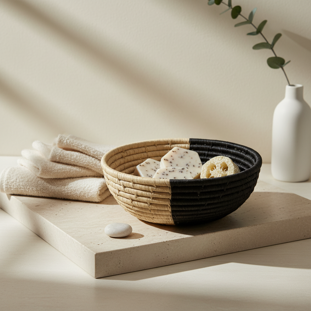 Corbeille Bicolore Artisanale en Raphia