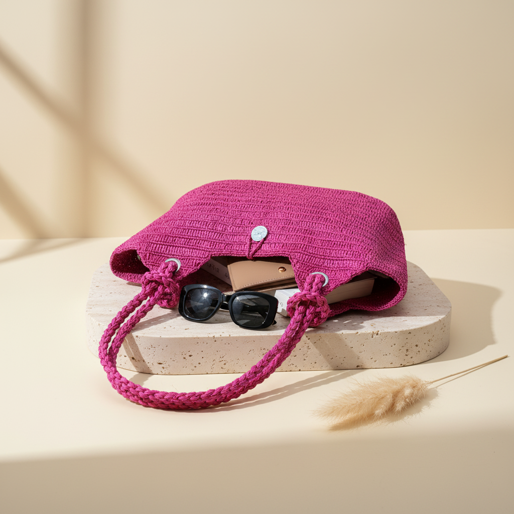 Sac Raphia Crocheté - Bouton en Nacre