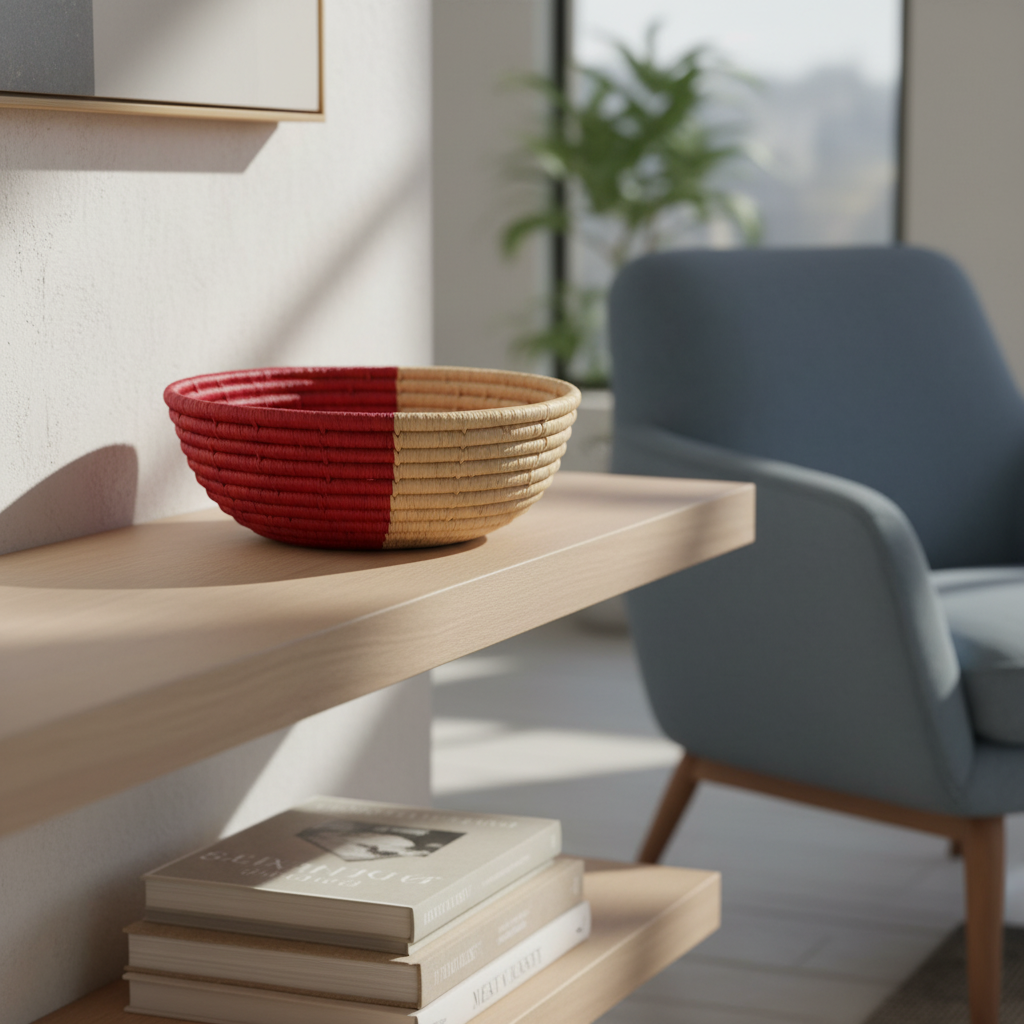 Corbeille Bicolore Artisanale en Raphia