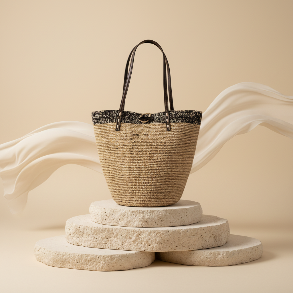 Sac Raphia Crocheté - Bouton en Corne De Zébu