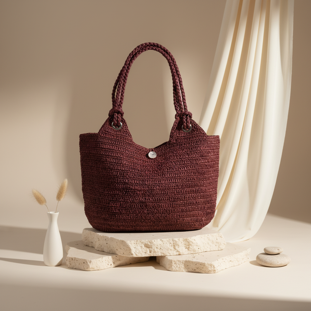 Sac Raphia Crocheté - Bouton en Nacre