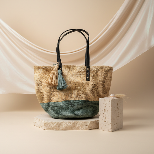 Sac Raphia Crocheté - Anses en Cuir De Zébu