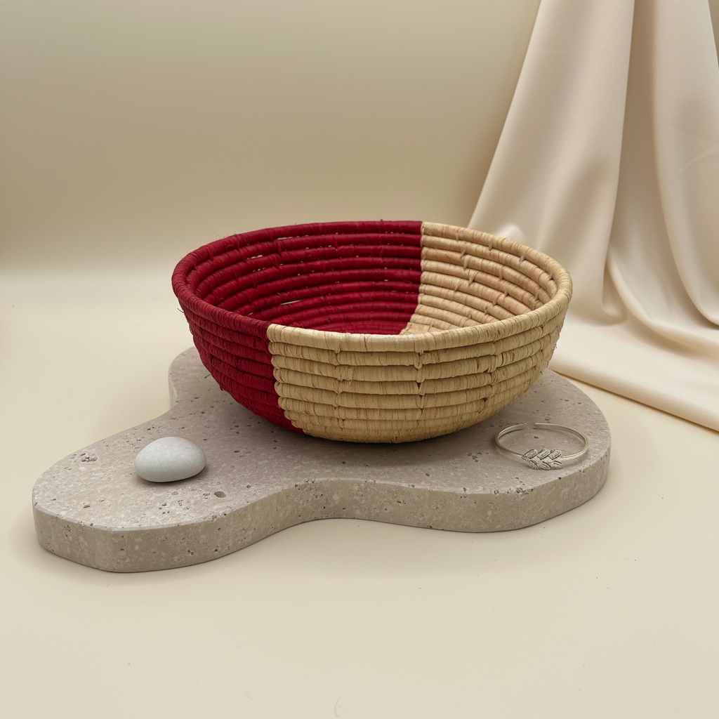 Corbeille Bicolore Artisanale en Raphia