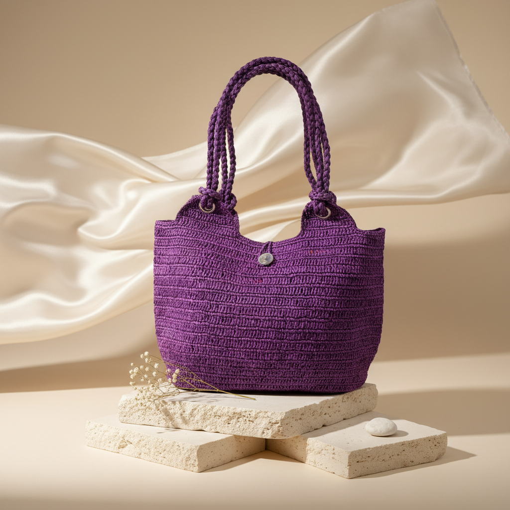 Sac Raphia Crocheté - Bouton en Nacre