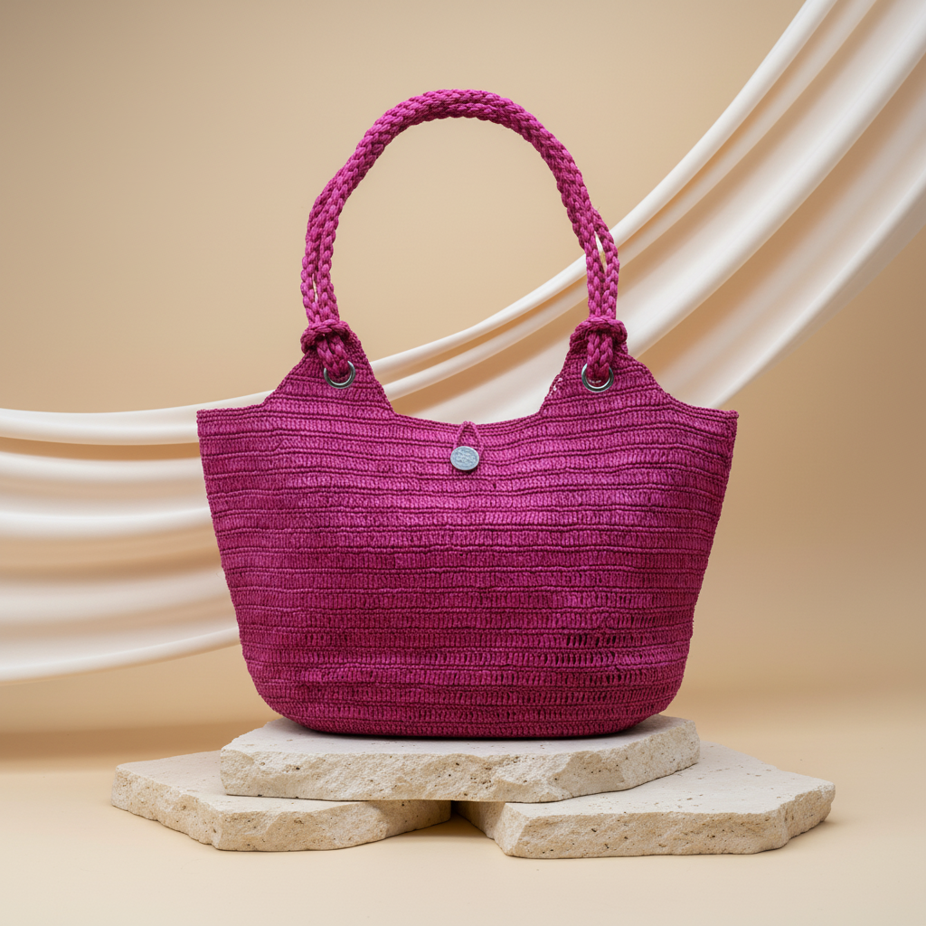 Sac Raphia Crocheté - Bouton en Nacre