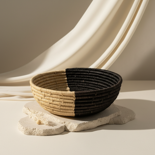 Corbeille Bicolore Artisanale en Raphia