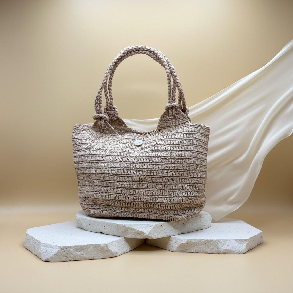 Sac Raphia Crocheté - Bouton en Nacre