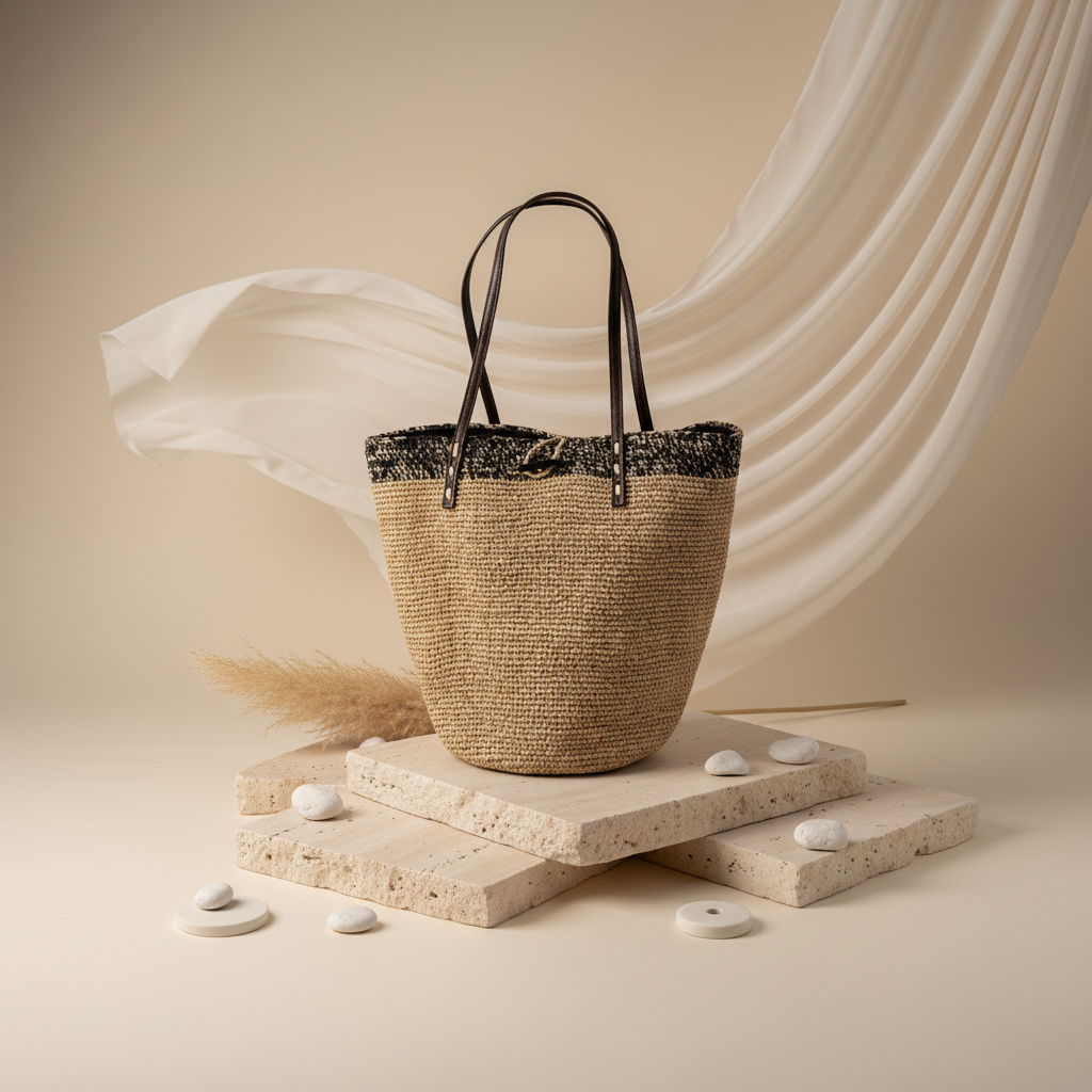 Sac Raphia Crocheté - Bouton en Corne De Zébu