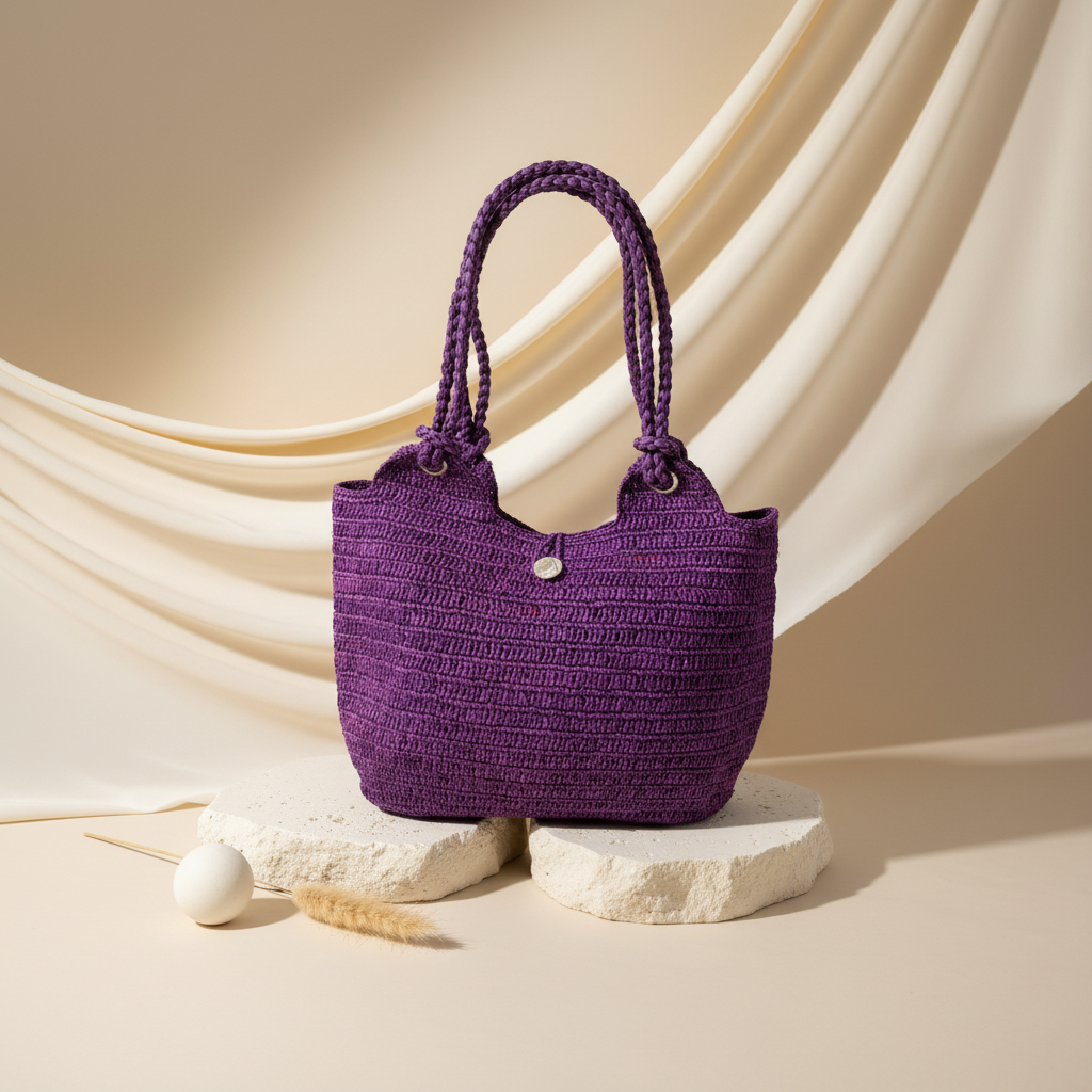 Sac Raphia Crocheté - Bouton en Nacre
