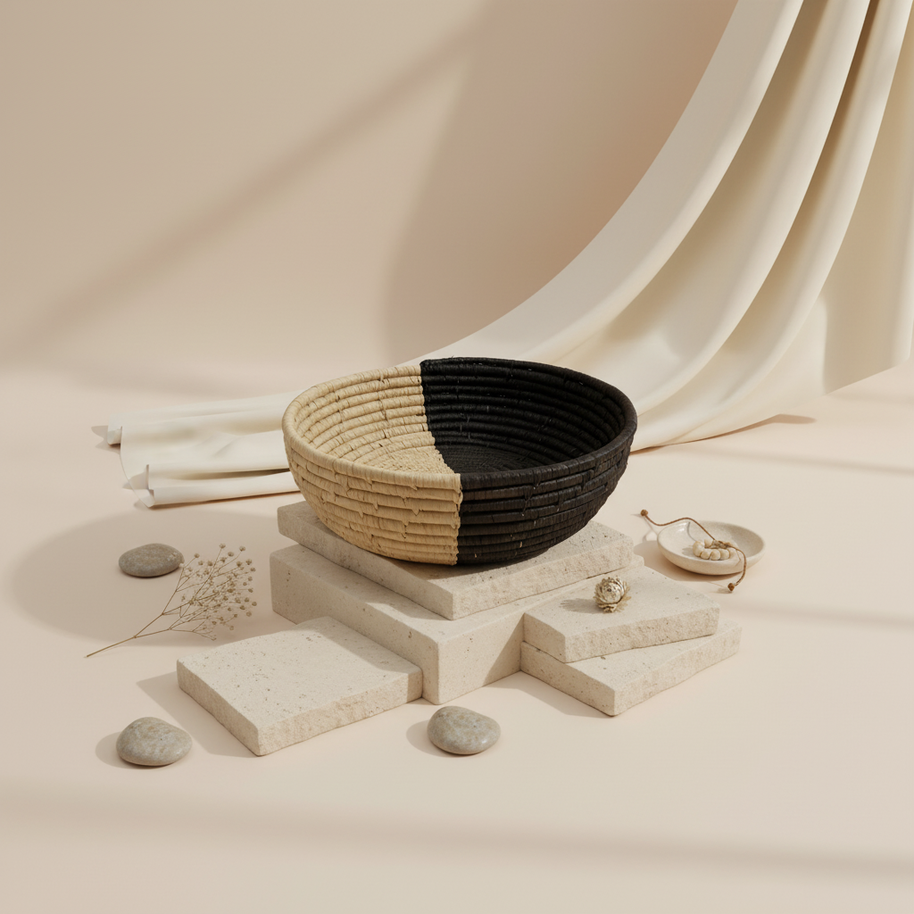 Corbeille Bicolore Artisanale en Raphia