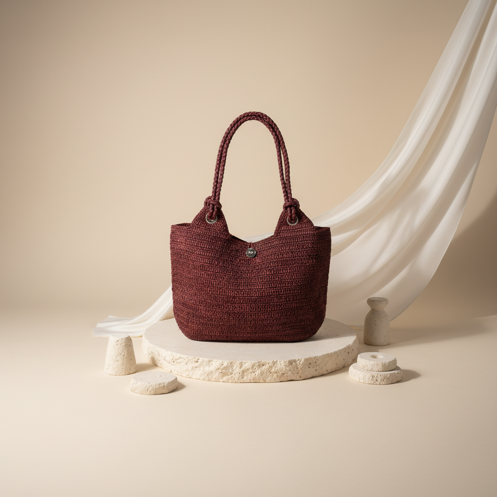 Sac Raphia Crocheté - Bouton en Nacre