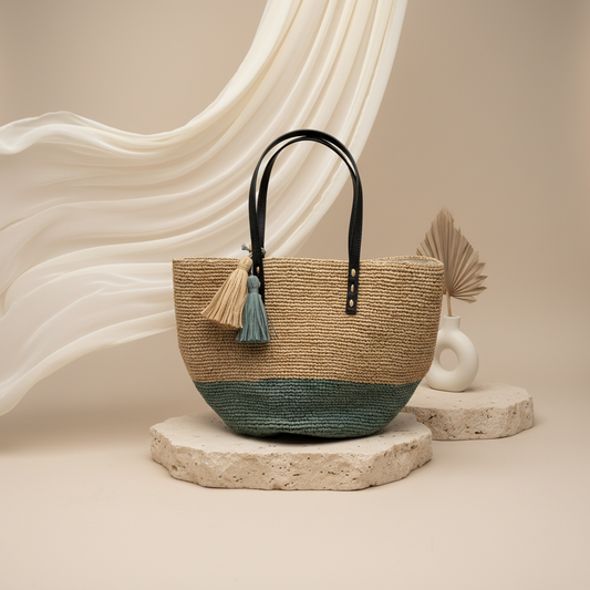 Sac Raphia Crocheté - Anses en Cuir De Zébu