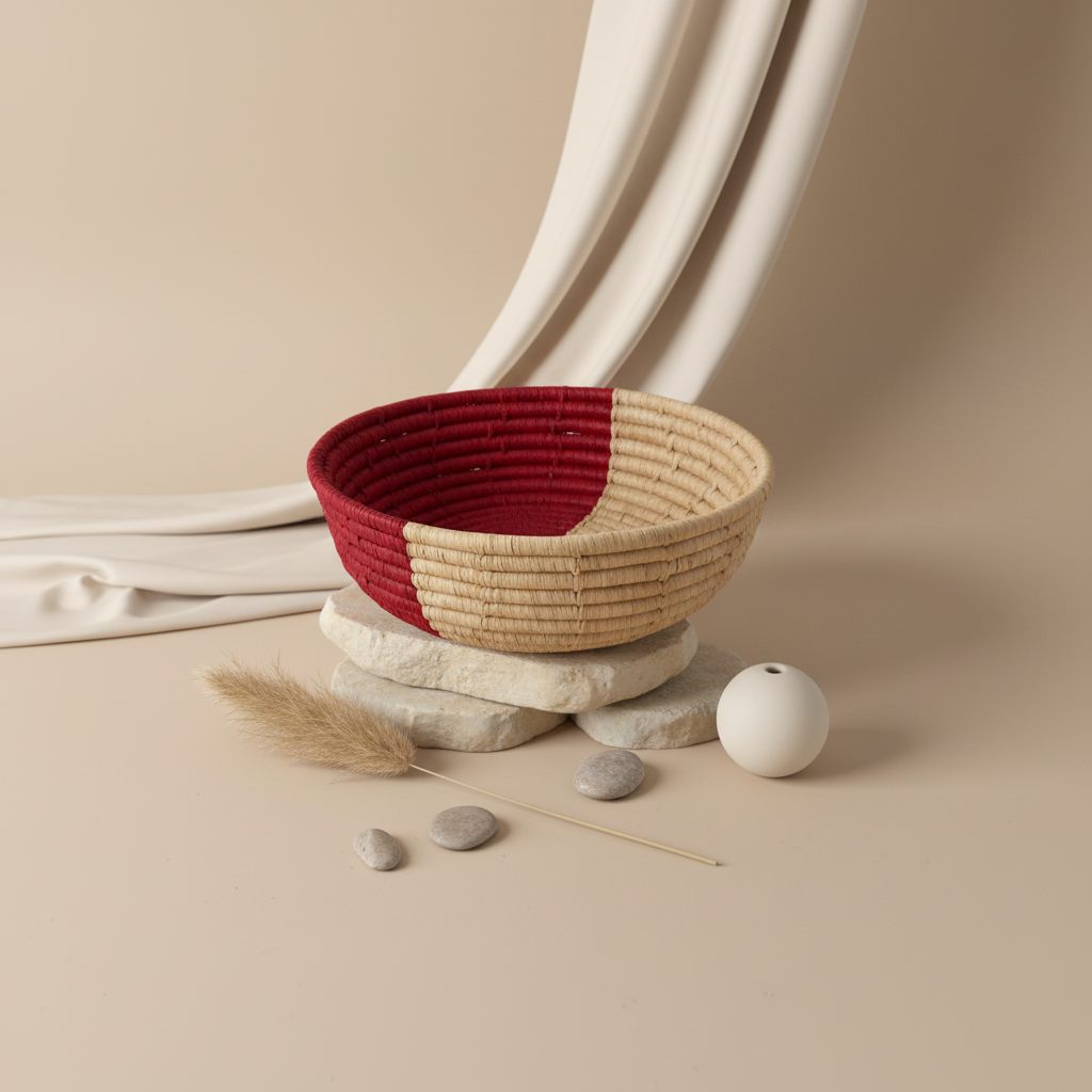 Corbeille Bicolore Artisanale en Raphia