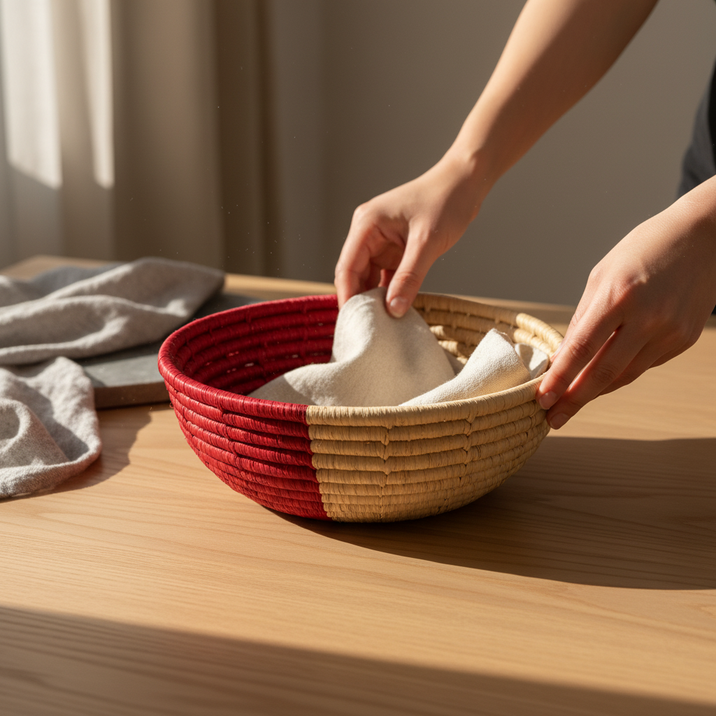 Corbeille Bicolore Artisanale en Raphia