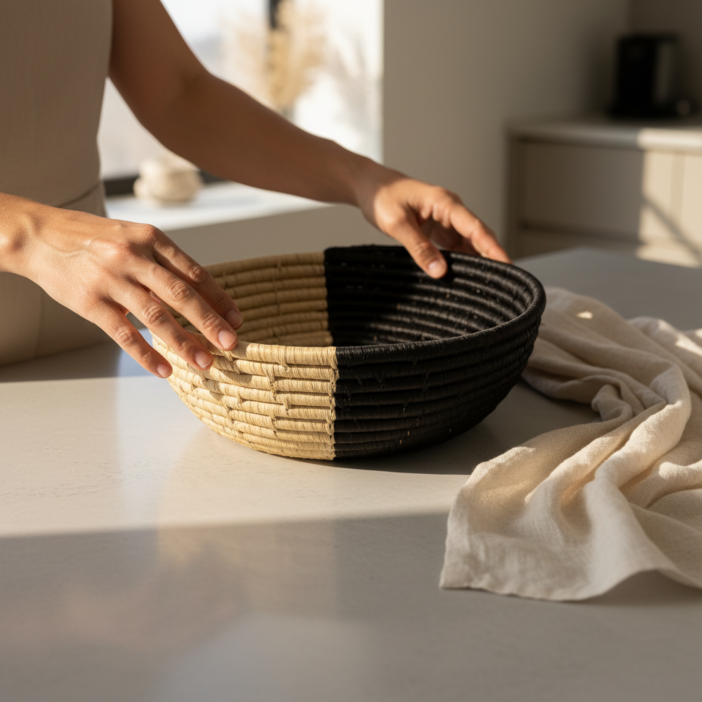 Corbeille Bicolore Artisanale en Raphia